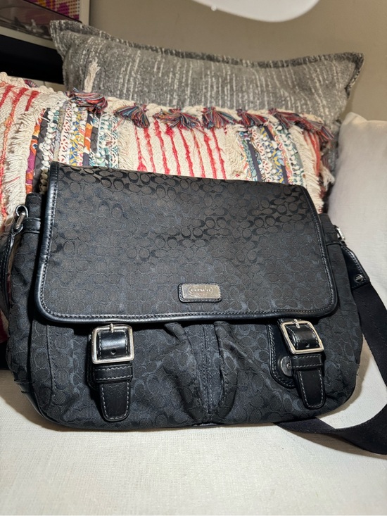 Coach Handbags - Coach Black Monogram Canvas Messenger Bag